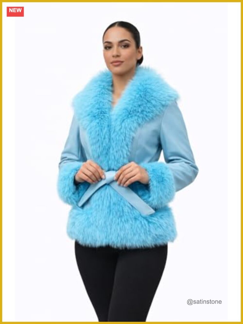 Women's Cropped Vegan Leather Jacket Faux Fur Trim Belted Fleece Lined - Picture 3 of 6